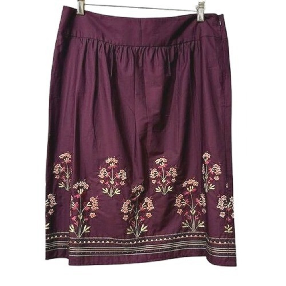 Talbots Womens Embroidered Floral Skirt Size 12 Purple Knee Length Garden Party